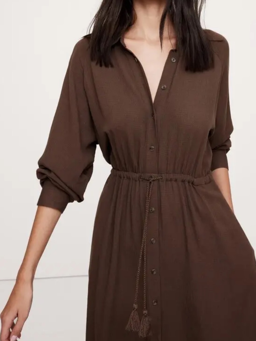Banana Republic Espresso Brown Gauze Shirt Dress - Picture 2 of 6
